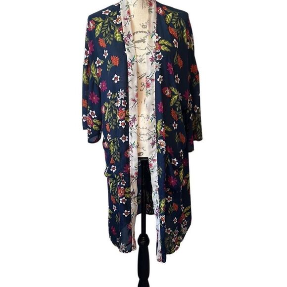 Time & Tru Floral Kimono Beach Swim Suit Cover L - Picture 1 of 8